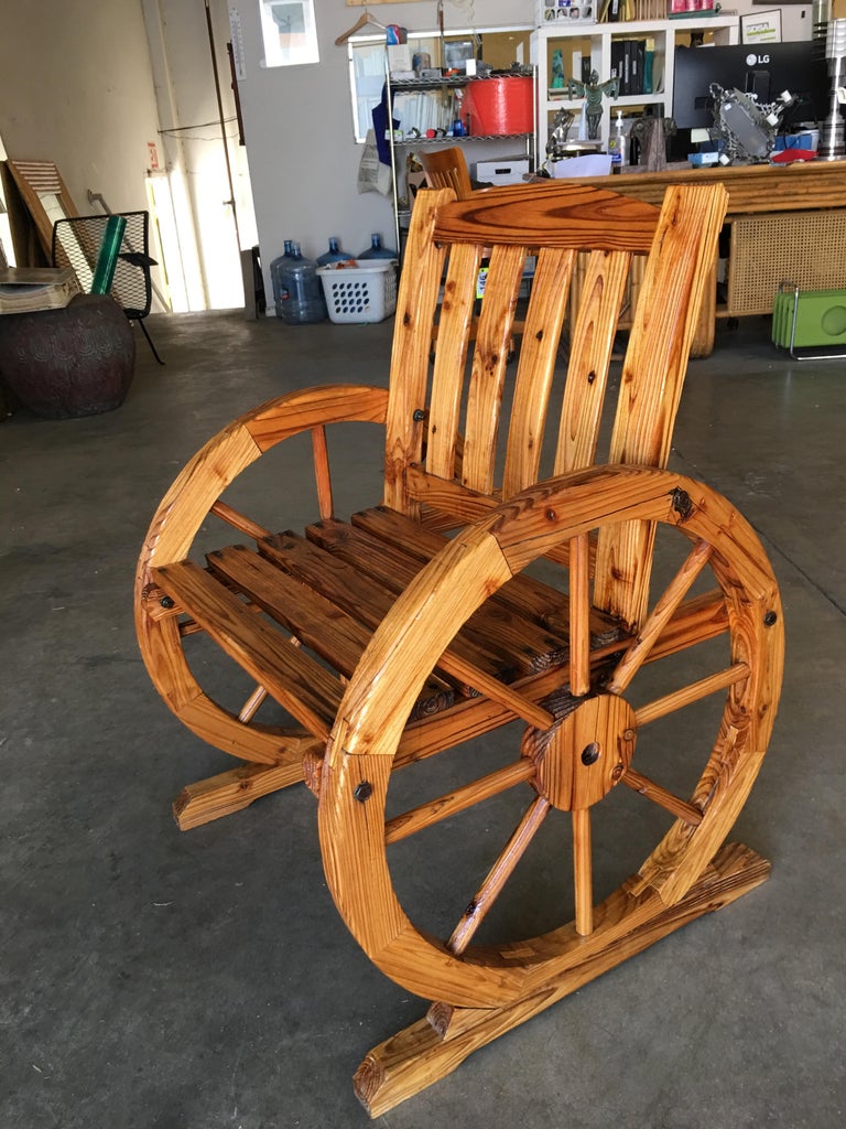 Western Folk Art Wagon Wheel Table and Chairs Set, 1960