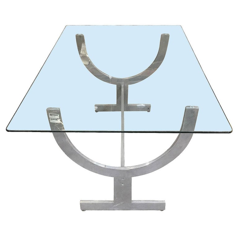 Machined Aluminum Dining Table with Glass Top