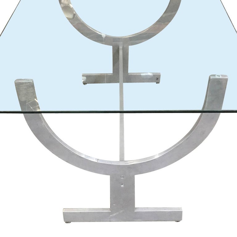 Machined Aluminum Dining Table with Glass Top