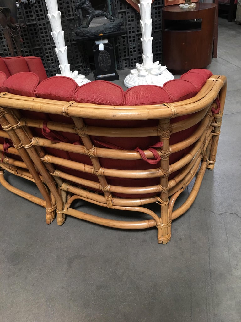 Restored Art Deco Rattan Shell Back Rattan Sectional Loveseat Sofa