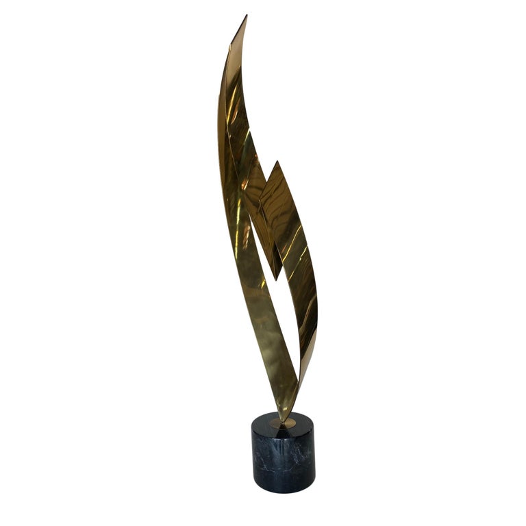 Brass and Marble Abstract "Eternal Flame" Sculpture by Curtis Jere for Artisan H