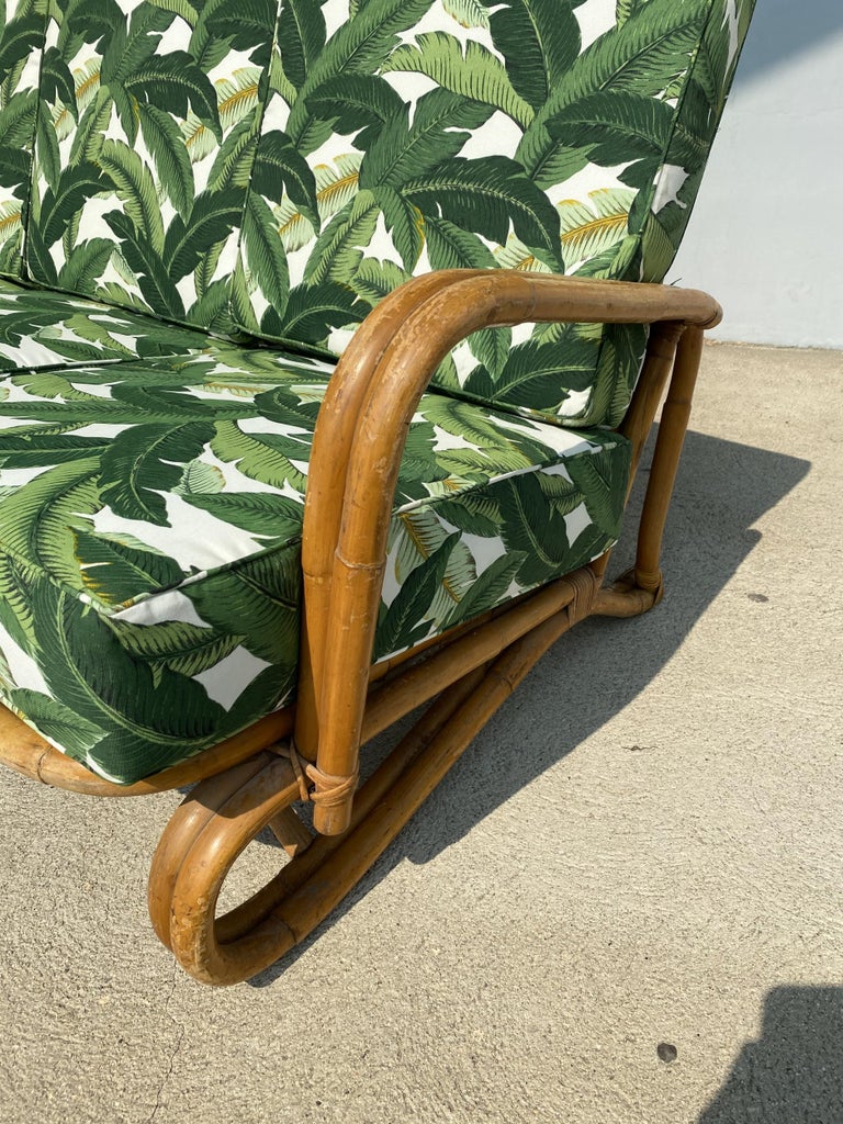 Restored "Hairpin" Leg Rattan 2-Strand 3-Seat Sofa with Bent Pole Arms