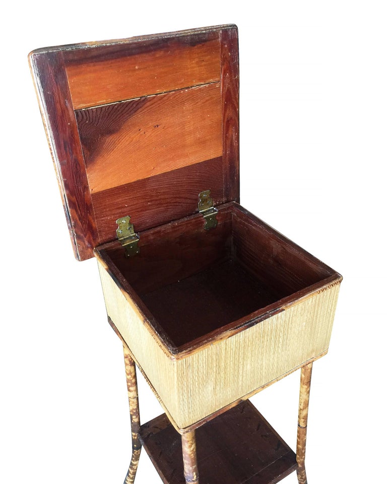 Restored Antique Tiger Bamboo Pedestal with Storage Box