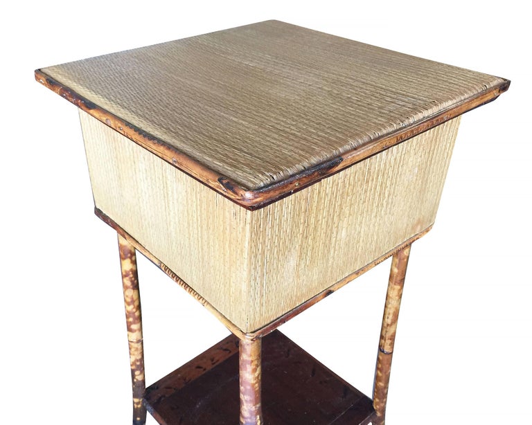 Restored Antique Tiger Bamboo Pedestal with Storage Box