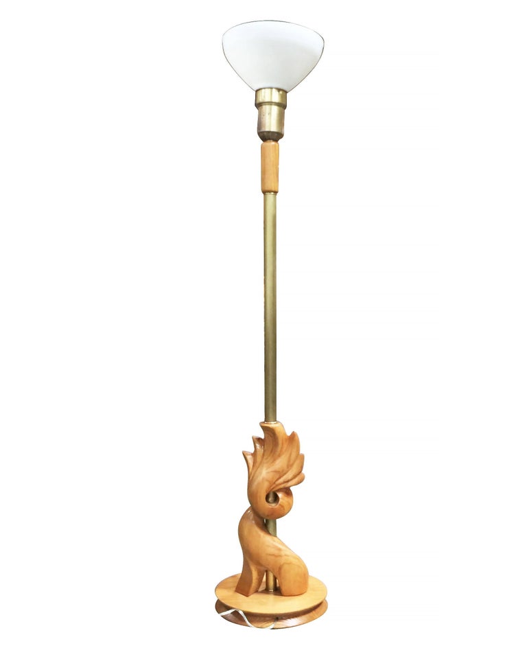 Heifetz Style Hand-Carved Torchiere Floor Lamp