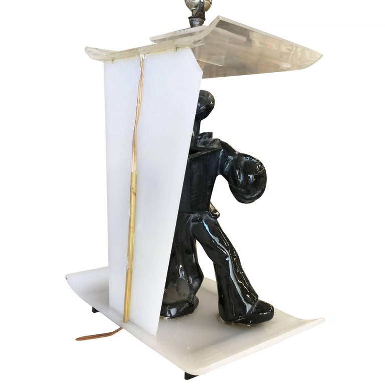 Midcentury Asian Inspired Lucite Sculptural Lamp by Moss