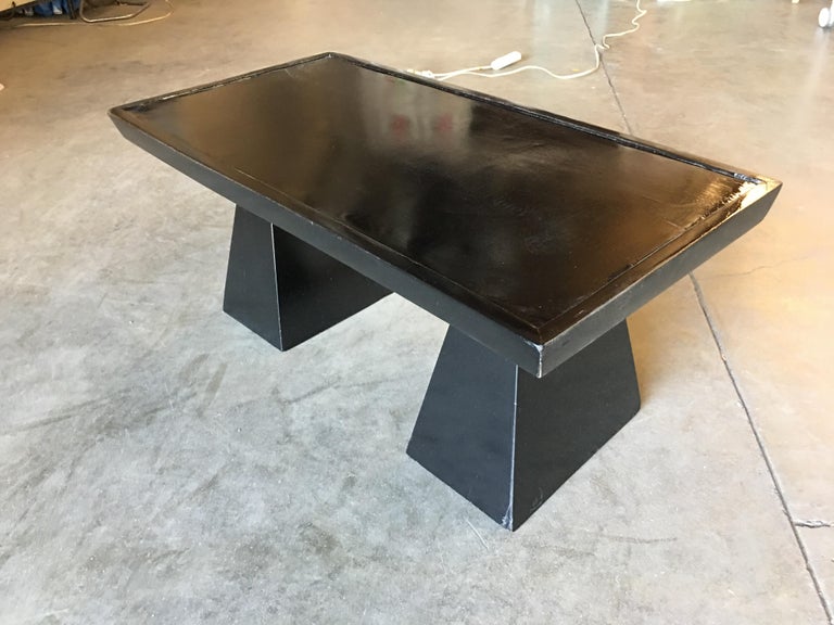Midcentury Geometric Sculptural Black Lacquer Coffee Table
