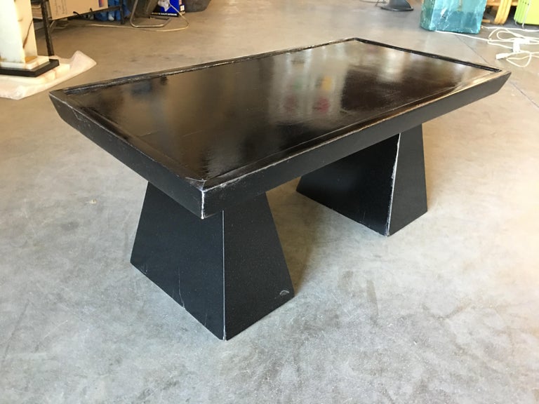 Midcentury Geometric Sculptural Black Lacquer Coffee Table