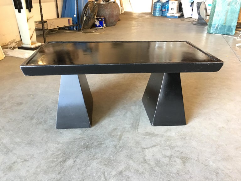 Midcentury Geometric Sculptural Black Lacquer Coffee Table