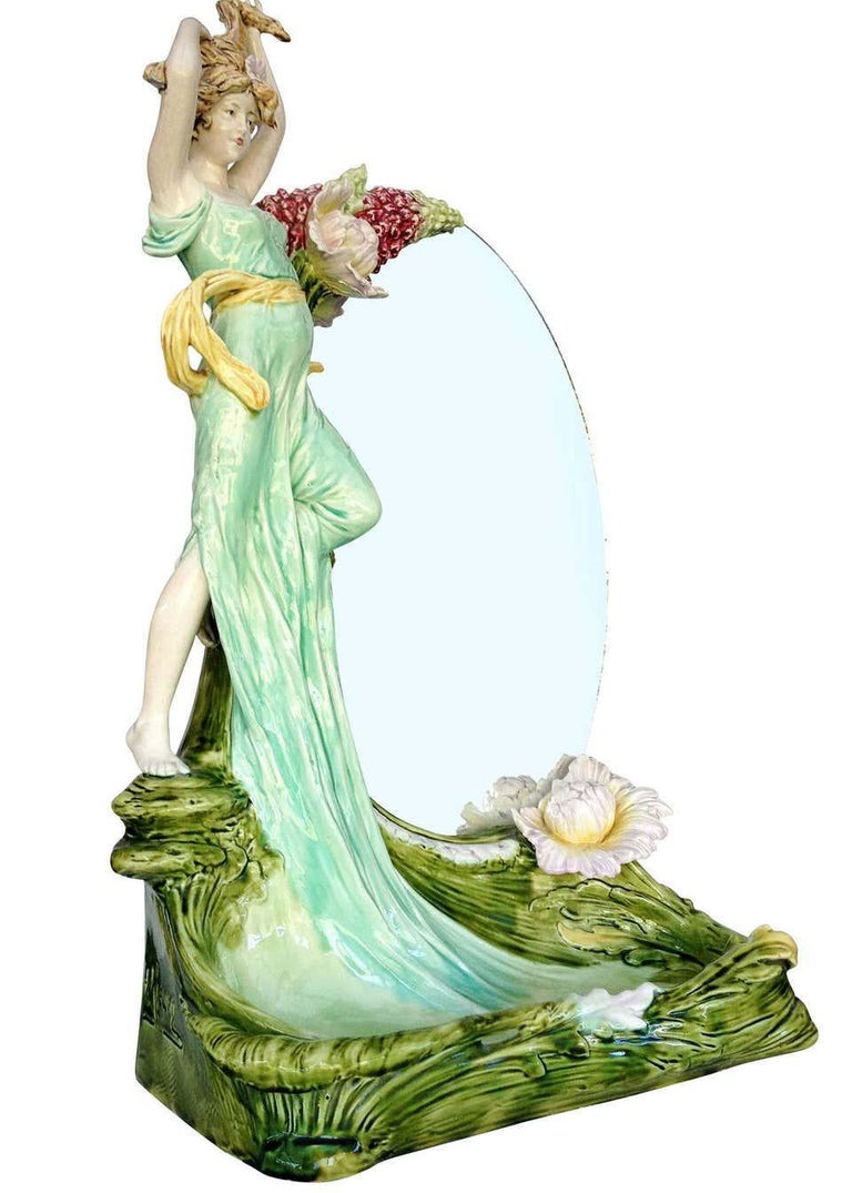 Hans Kieweg Art Nouveau Figural Vanity Mirror for Fraureuth
