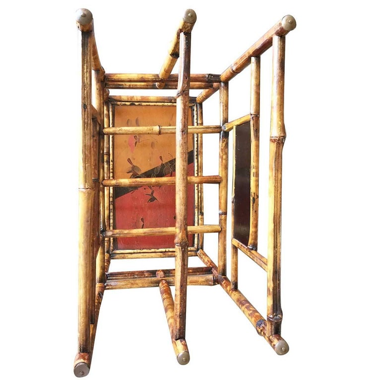 Restored Aesthetic Movement Large Two-Tier Tiger Bamboo Magazine Rack w/ Divider