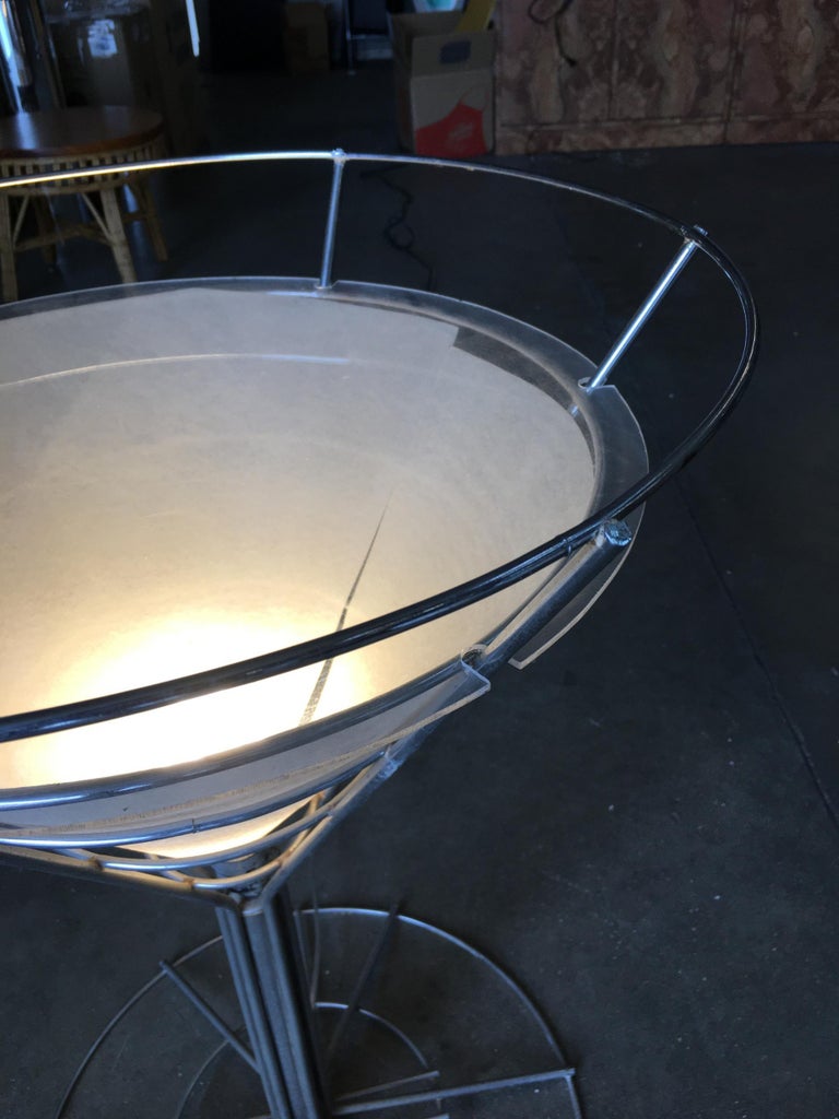 Chrome Wire Art Light Up Martini Lounge Side Table with Glass Top