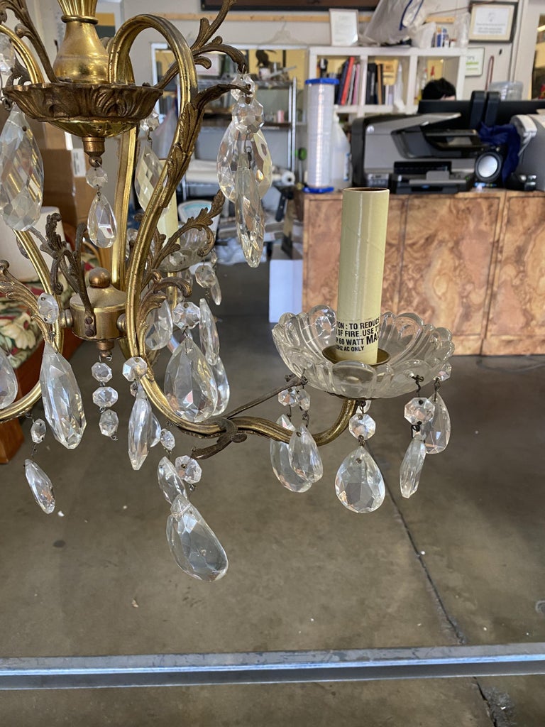 Hollywood Regency Crystal and Brass Chandelier Three Lights
