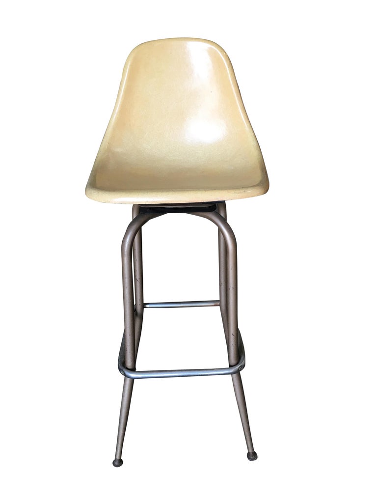 Midcentury Fiberglass Shell Swivel Bar Stool, Pair