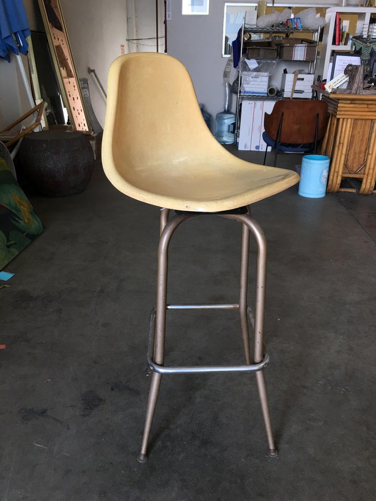Midcentury Fiberglass Shell Swivel Bar Stool, Pair
