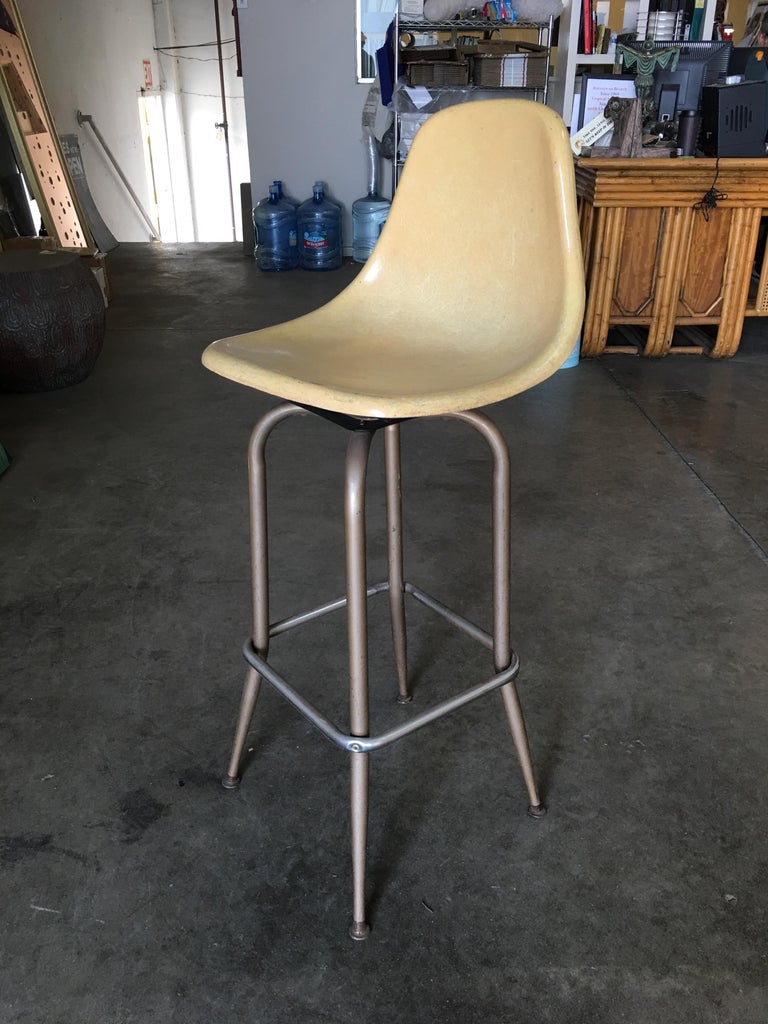 Midcentury Fiberglass Shell Swivel Bar Stool, Pair