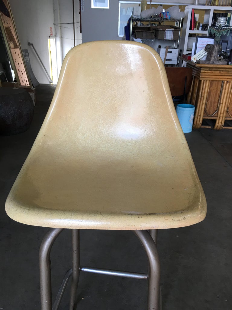 Midcentury Fiberglass Shell Swivel Bar Stool, Pair