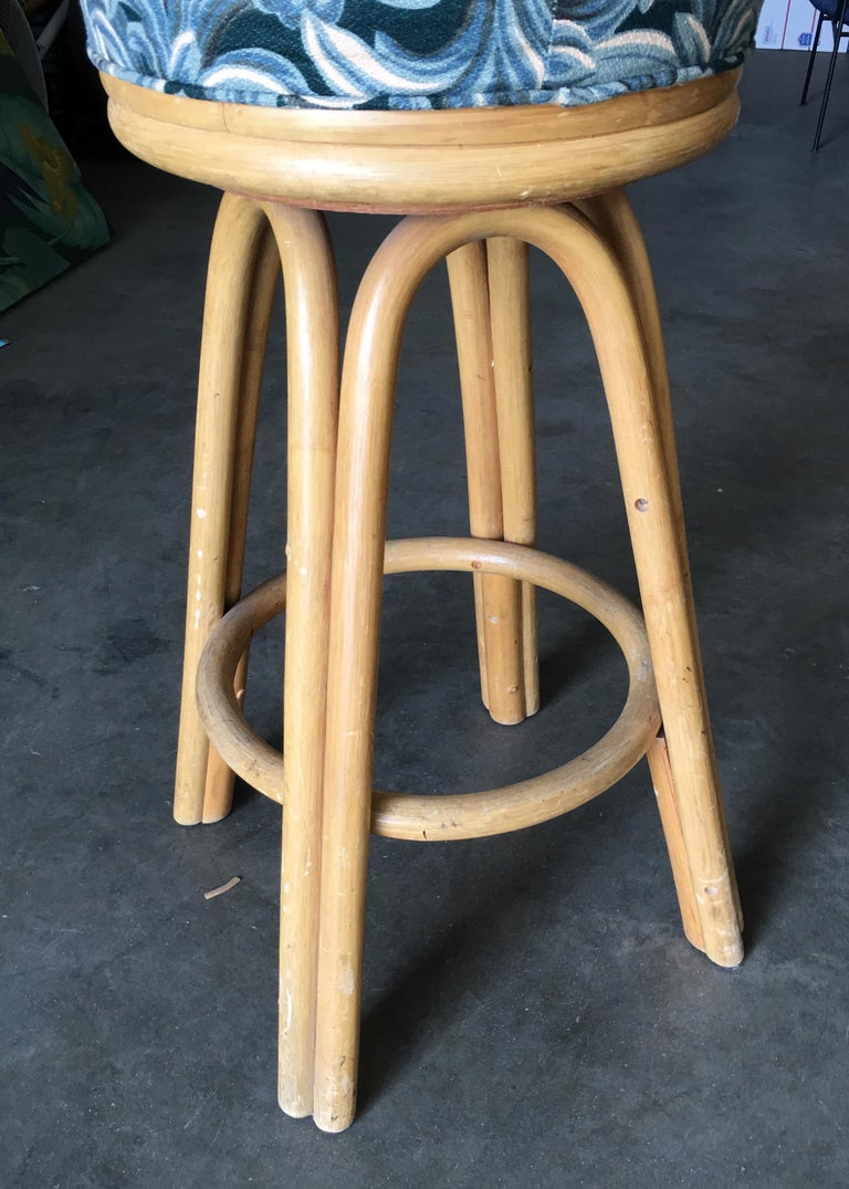 Restored Single Stand Arched Rattan Bar Stool