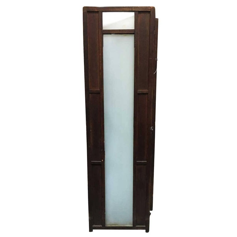 Art Deco Frosted Glass and Oak Slat Folding Screen Room Divider