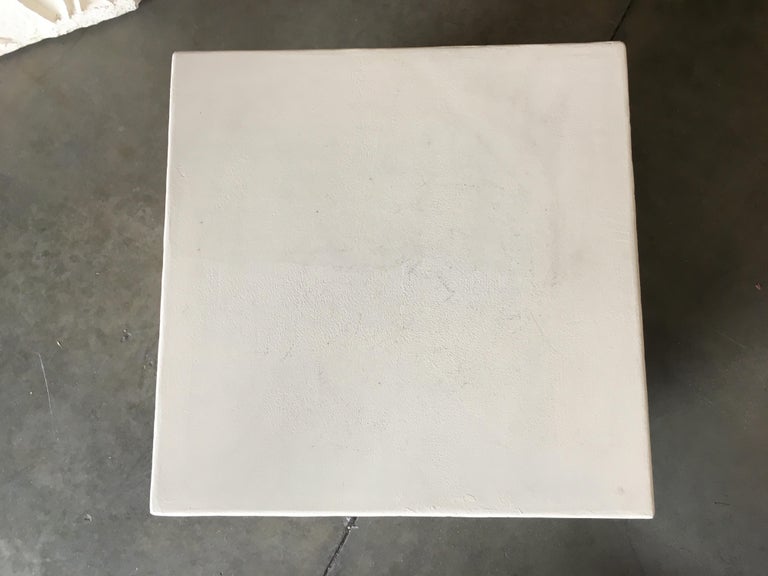 Large White Cube Pedestal Side Tables with Crane Relief, Pair of 1980s