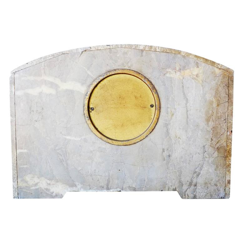 French Two-tone Marble Art Deco Mantel Clock Set With Matching Garniture