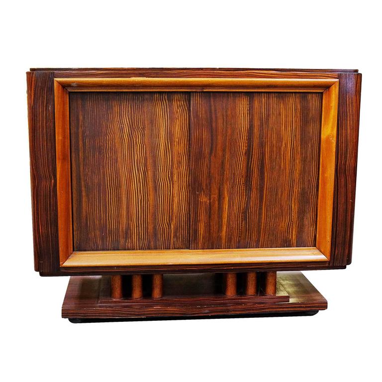 French Art Moderne Deco Macassar Ebony Credenza w/ Combed Wood Door