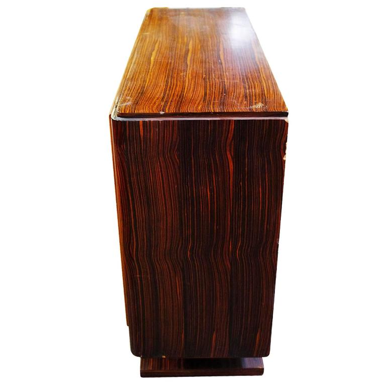 French Art Moderne Deco Macassar Ebony Credenza w/ Combed Wood Door