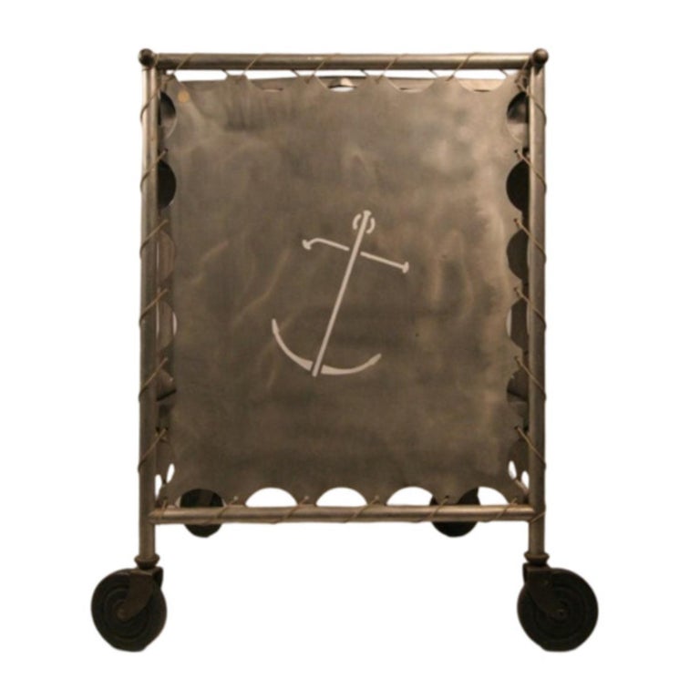 Mid-Century Aluminum Nautically Themed Bar Cart w/ Sailboat Cutouts, 2 Available