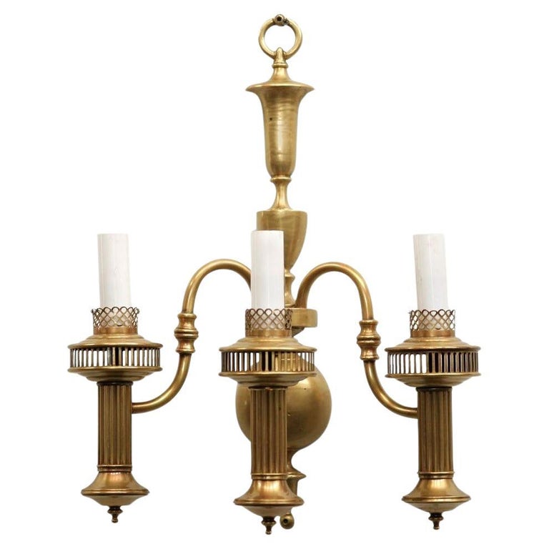 American Colonial Brass Electric Converted Oil Lamp Wall Sconce, 2 Available
