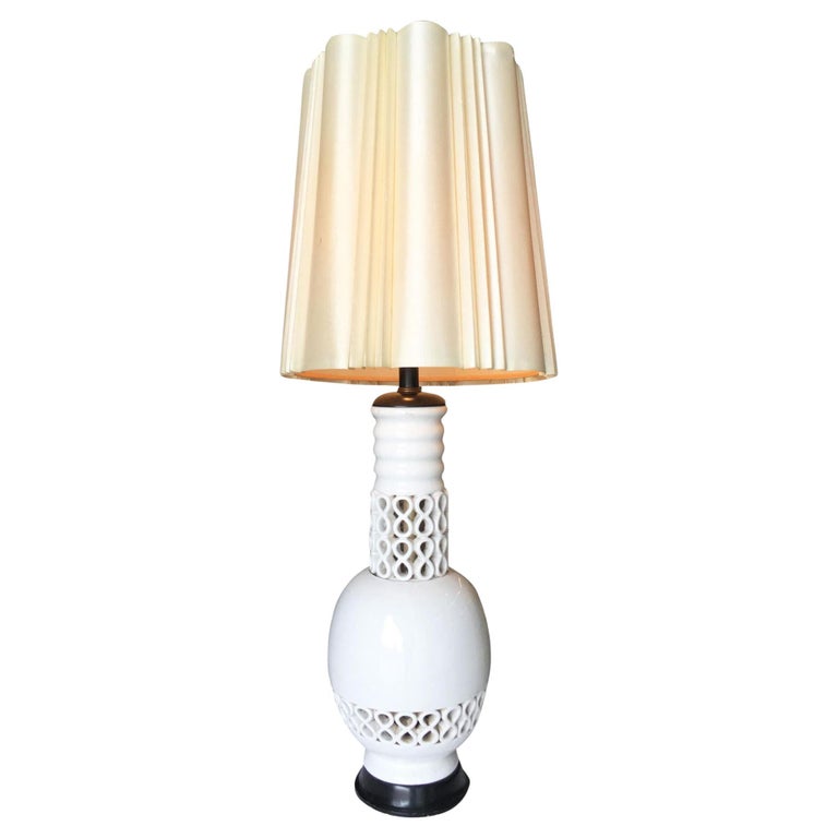 Large Mid Century Ceramic "Infinity" Table Lamp w/ Shade by James Mont