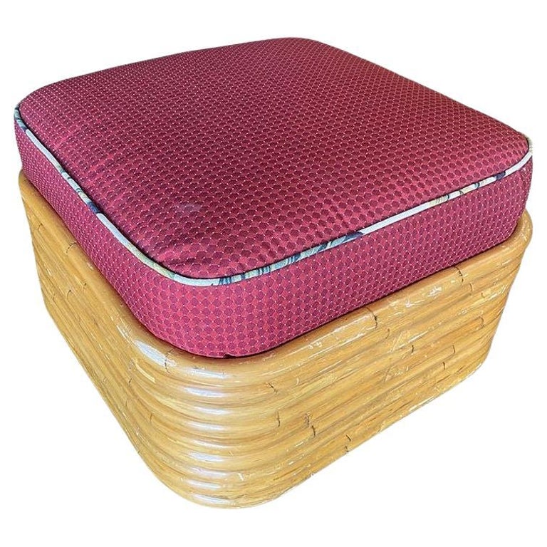 Restored Mid Century 9 Strand Paul T Frankl Style Stacked Rattan Ottoman Stool