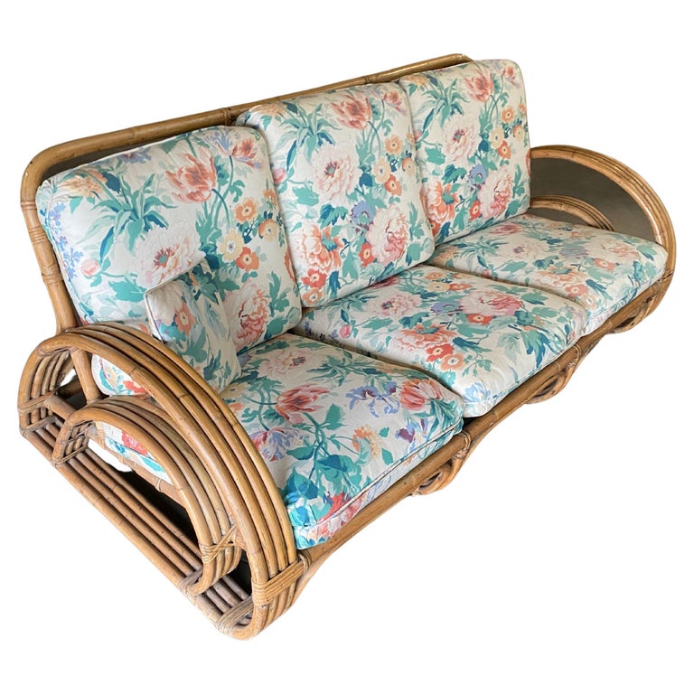 Restored Double D Loop Half Moon Rattan Four-Strand 3 Seater Sofa