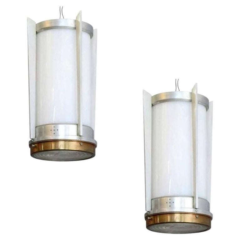 Mid-Century Aluminum Cylinder Hanging Lamp Pair, circa 1960