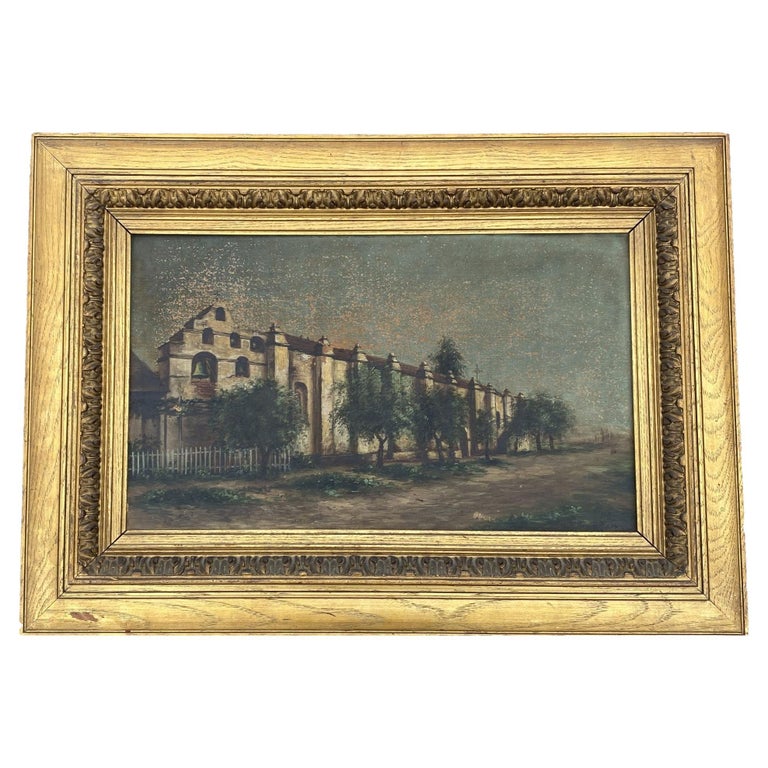Pasadena San Gabriel Mission Victorian Oil Painting on Canvas by Ellen B. Farr