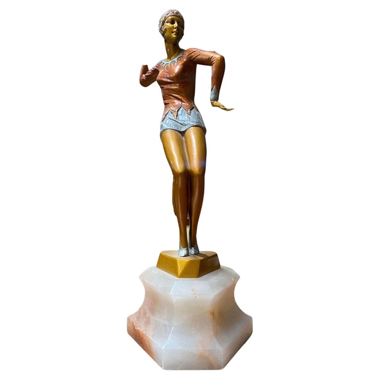 Neo Art Deco Copper-Tone Female Dancer Statue Dancer by Biess
