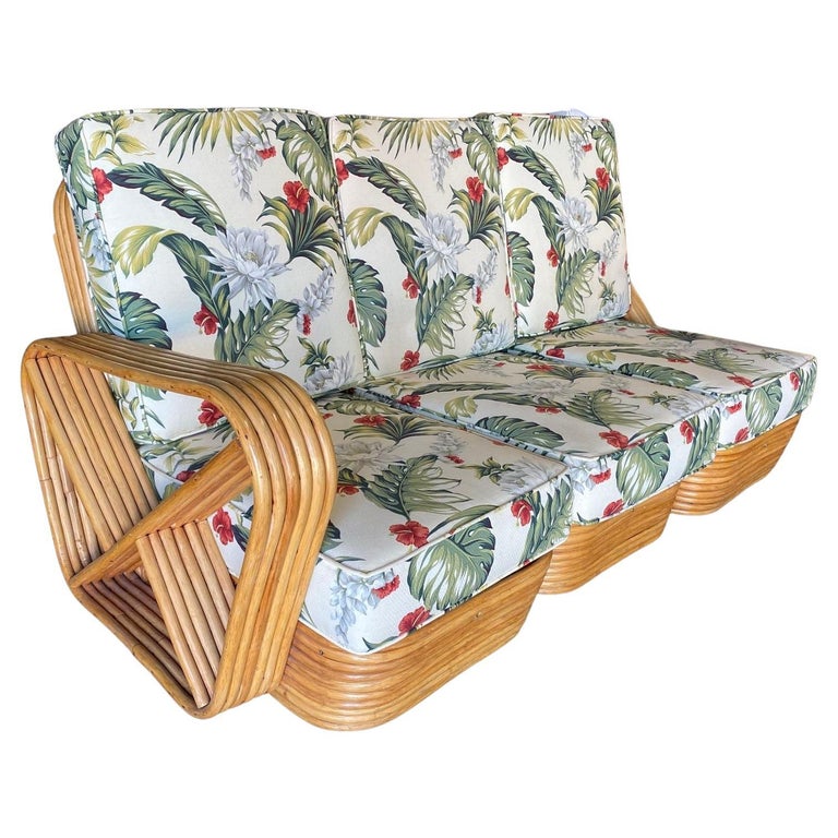 Restored Mid Century Six-Strand Square Pretzel Three-Seat Sectional Sofa