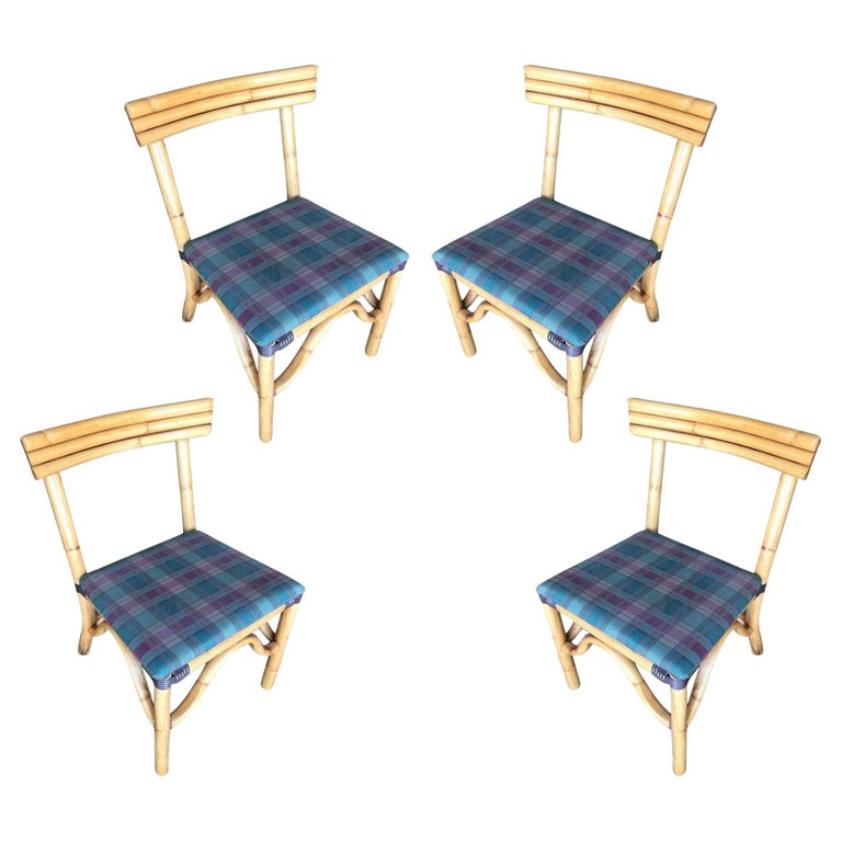 Restored Midcentury Rattan Dining Side Chair with Three-Strand Back, Set of 4