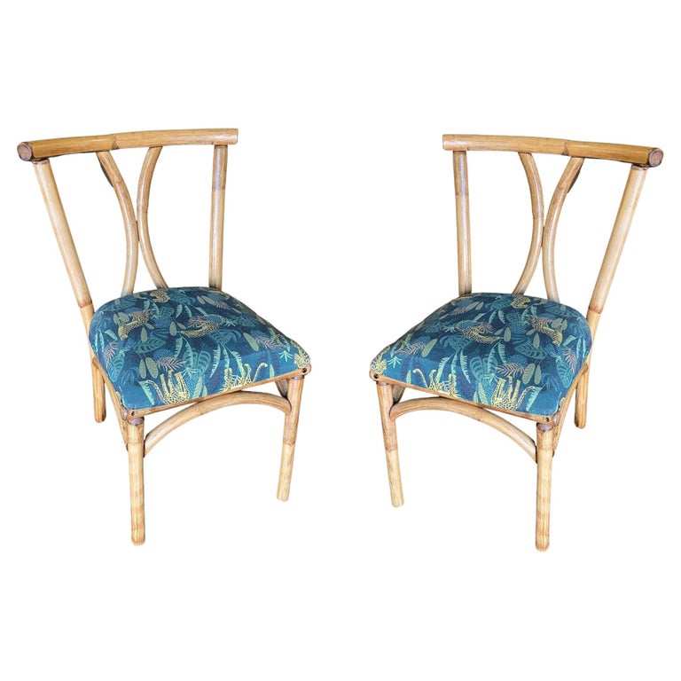Restored Midcentury Rattan Dining Side Chair with Hourglass Back, Pair