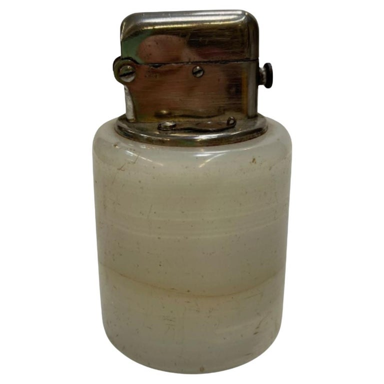 Hand Polished White Agate and Chrome Table Lighter, circa 1930