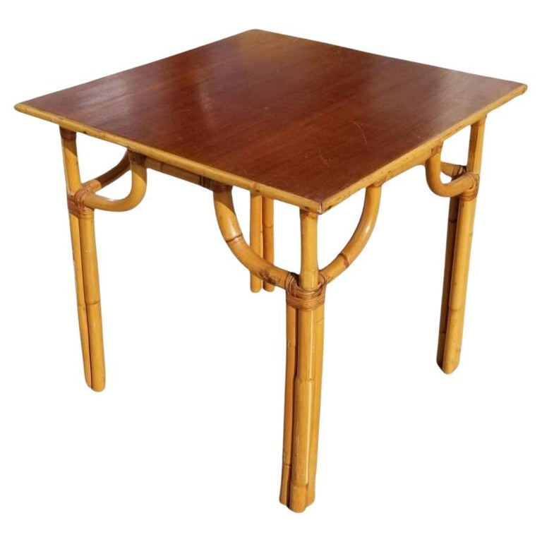 Restored Rattan Original Paul Frankl 4 Person 3-Strand Mahogany Dining Table