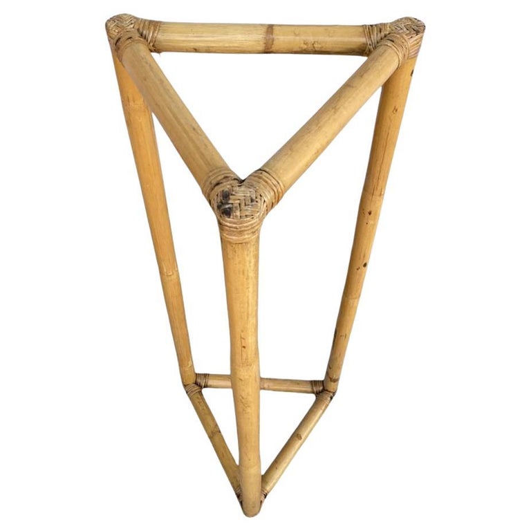 Restored 3-Point Rattan Single-Strand Plant Stand