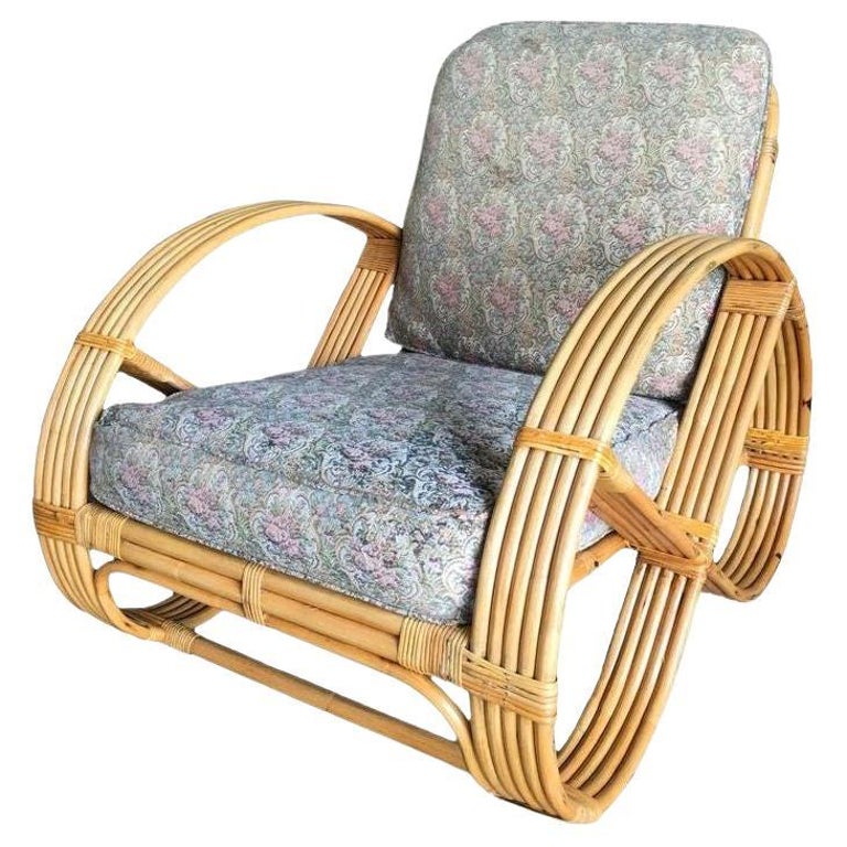 Restored Five-Strand Round Full Pretzel Rattan Lounge Chair