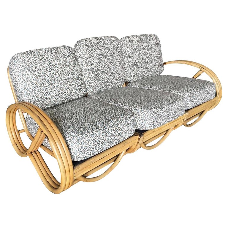 Restored 3/4 3 Strand Round Pretzel Rattan Sectional Sofa