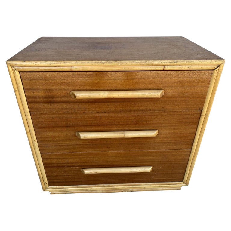 Restored Mahogany Lowboy Dresser Nightstand W/ Rattan Accents
