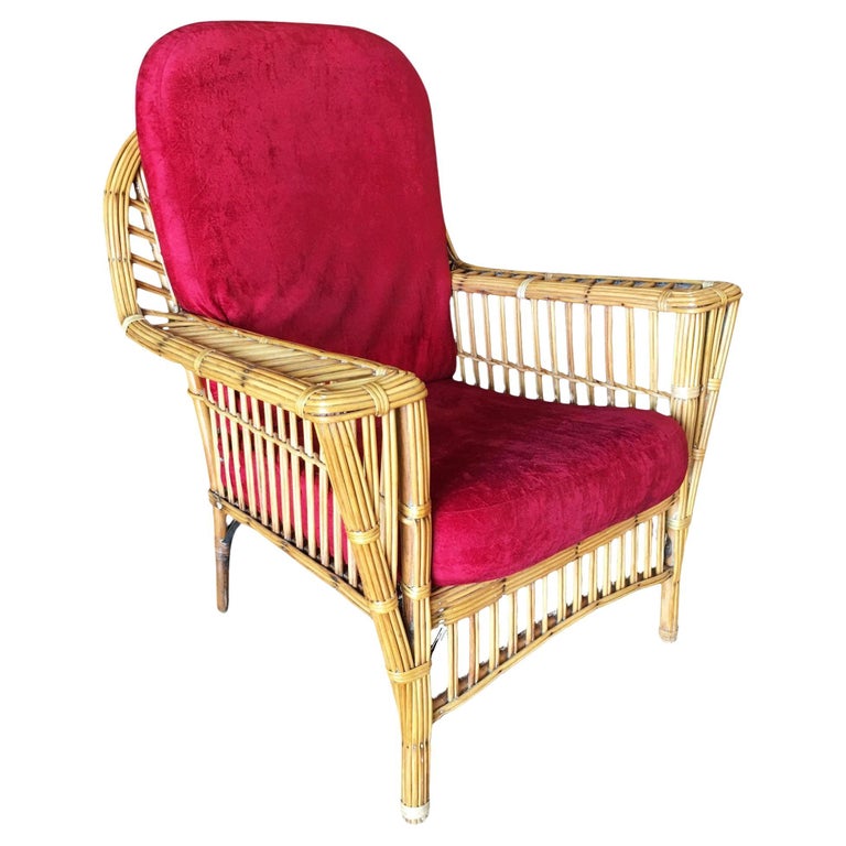 Restored "President's" Stick Reed Rattan Lounge Chair W/ Tapered Leg