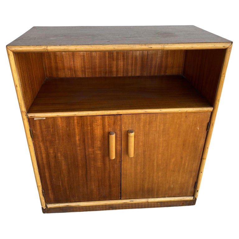 Restored Mahogany & Rattan Cabinet W/ Cubby Space