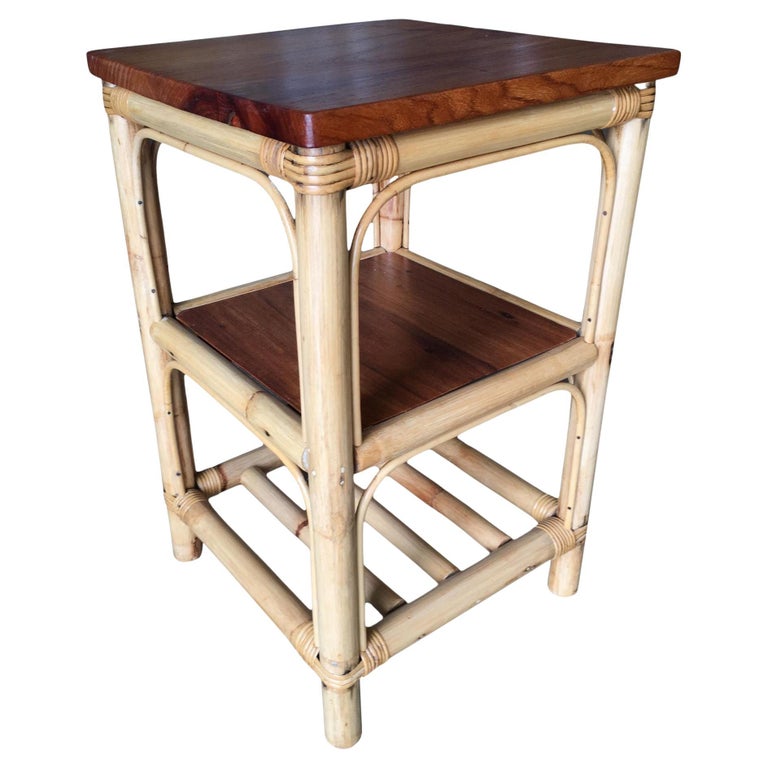 Restored Rattan Square Side Drink Table