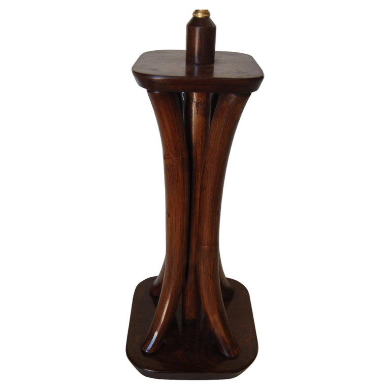 Restored 4-Strand Rattan Bent Pole Table Lamp on Mahogany Base