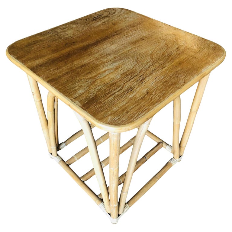 Restored Three-Strand "Quad Arch" Rattan Side & Drink Table