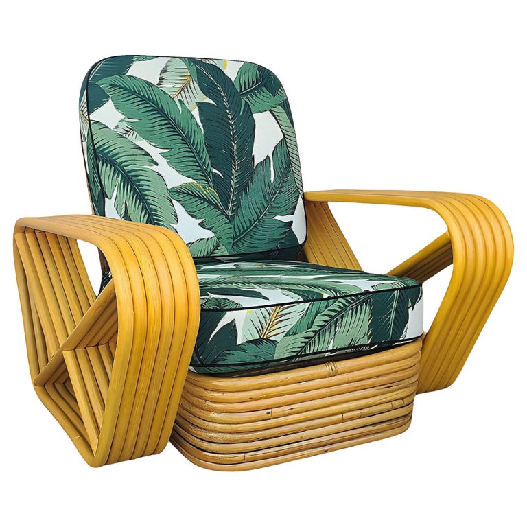 Restored Paul T Frankl Style 6-Strand Square Pretzel Rattan Lounge Chair
